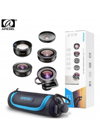 Apexel APL-HD5V2 5 IN 1 Premium Smartphone 4K Lens Kit for Smartphone Iphone, Huawei, Oppo